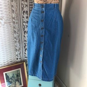 VTG Koret City Blues Denim Button-up Skirt Sz 10P